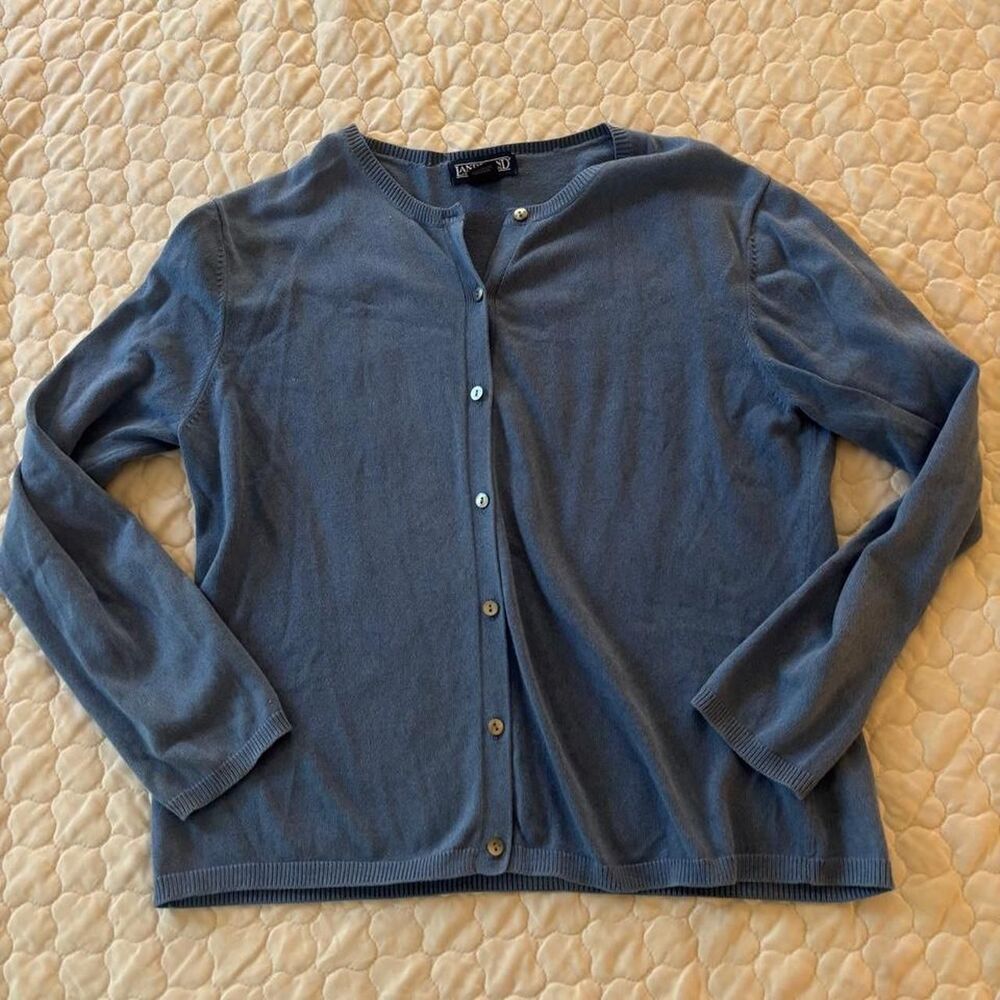 Lands' End Women's Blue Button Down Spring Cotton Sweater Cardigan Size M